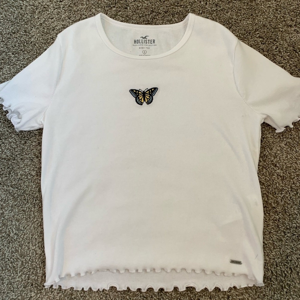 White tee with butterfly on the front!